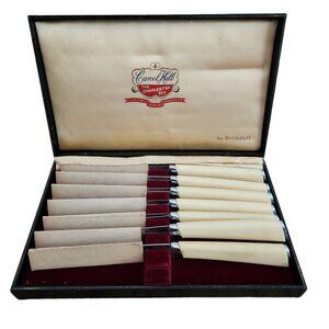 Vintage Set Of 7 Carvel Hall Stainless Steel Steak Knives The Charleston W/Box